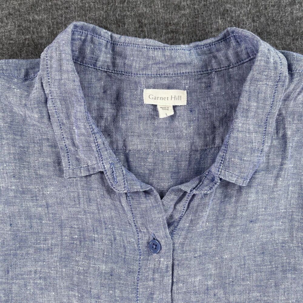 Garnet Hill‎ Easy Linen Tunic Shirt Dress L Blue Chambray Button Up Long Coastal - Picture 6 of 13